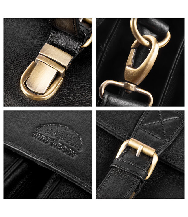 WILD WOODS Leren Aktetas XL - Unisex Business Schoudertas - Nappa Leer - Zwart