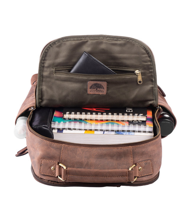 WILD WOODS Leren Unisex Laptop Rugtas 15,6 inch - Dames en Heren Rugzak voor 15 inch Laptop - Buffelleer - Vintage Donkerbruin