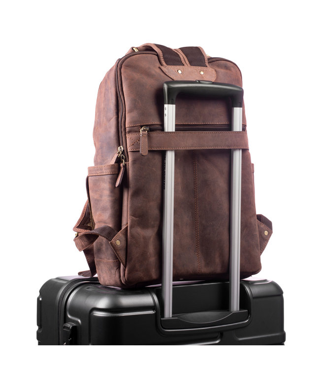 WILD WOODS Leren Unisex Laptop Rugtas 15,6 inch - Dames en Heren Rugzak voor 15 inch Laptop - Buffelleer - Vintage Donkerbruin