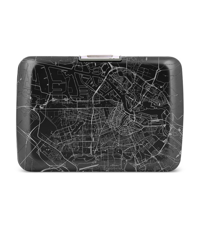 Ögon Designs Stockholm V2 RFID Creditcardhouder - V2.0 Smart Case - Aluminium - Zwart - City Map - Amsterdam