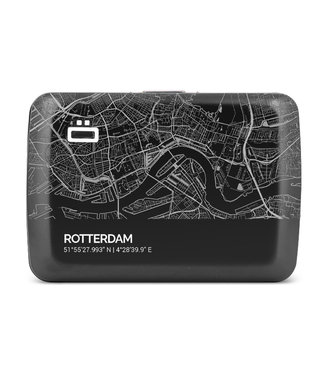 Ögon Designs Stockholm V2 RFID Creditcardhouder - V2.0 Smart Case - Aluminium - Zwart - City Map - Rotterdam