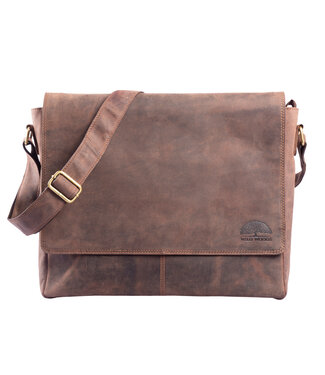WILD WOODS Leren Messenger Bag XL - Leer - Donkerbruin