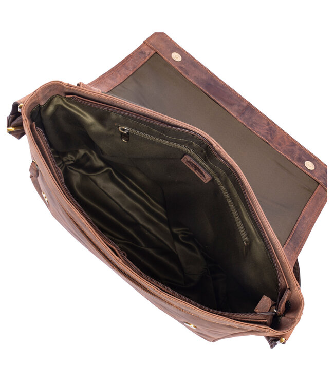 WILD WOODS Leren Messenger Bag XL - Dames en Heren Documententas / Schoudertas - Met Tabletvak - Vintage Buffelleer - Donkerbruin