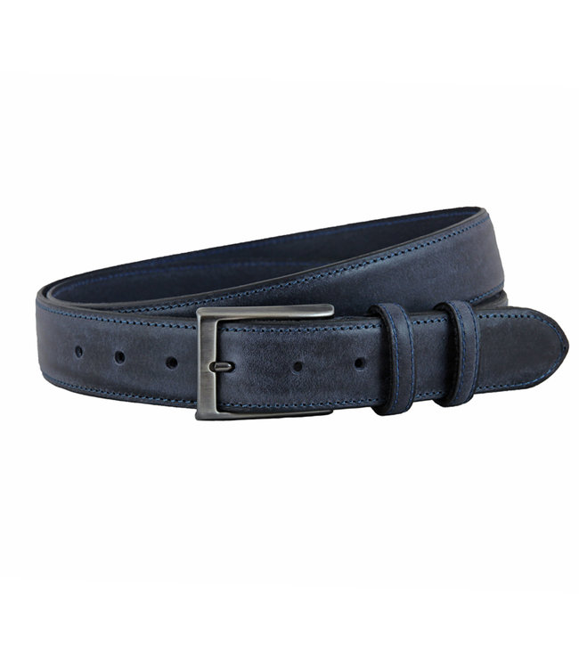 Landley Leren Nette Pantalon Riem - Dames en Heren - 35 mm - Premium Volnerf Leer - Kostuum Riem - Blauw