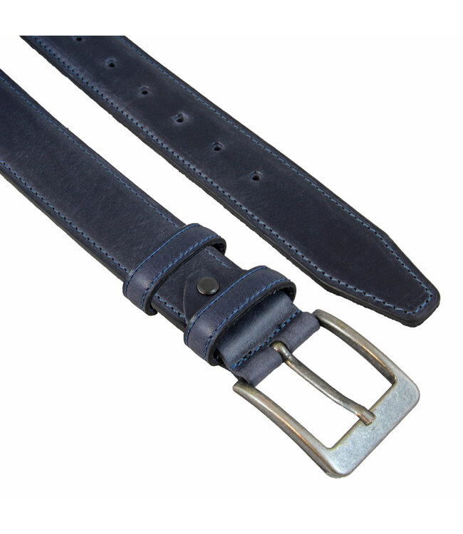 Landley Nette Premium Heren Riem - Breedte 4 cm - Brede Pantalon Riem - Hoogwaardig Volnerf Leer Broekriem - Blauw