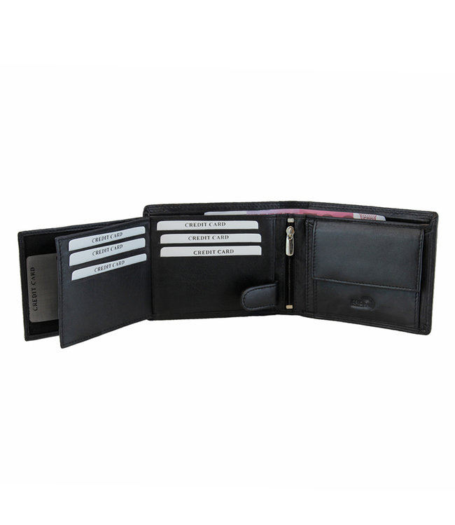Landley Classic' Leren Heren Portemonnee - Billfold Model - met Anti-skim RFID bescherming - Zwart
