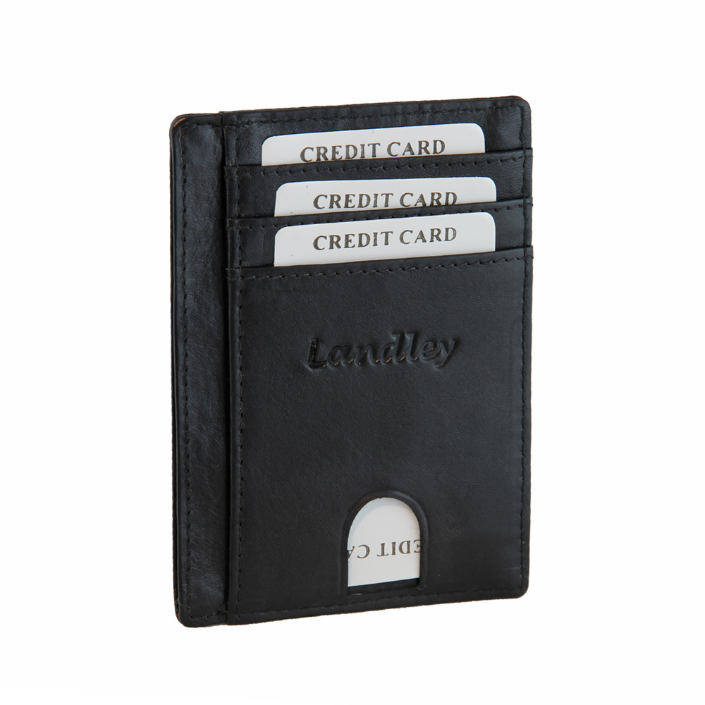 Landley Slim Wallet Heren 7 Pasjes - Leer - Zwart - Houtkamp Lederwaren