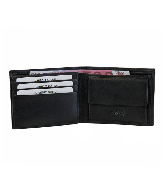 Landley Heren Portemonnee Billfold Leer Compact - Formaat M - RFID - Soepel Nappa Leder - Zwart