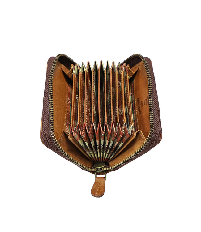HillBurry Unisex Creditcardhouder Waaier – Dames / Heren - RFID kaarthouder - 11 vakjes - Leer - Bruin