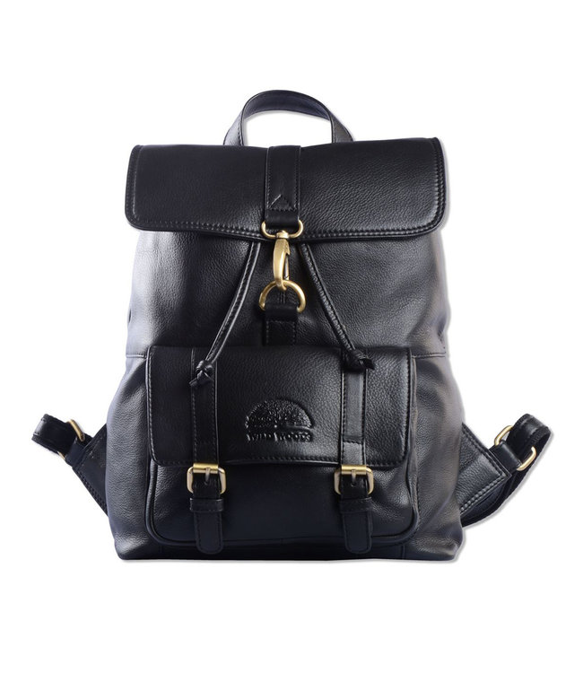 WILD WOODS Leren Unisex Rugzak met Voorvak - Dames en Heren - Wandel Rugtas - Nappa Leer - Zwart