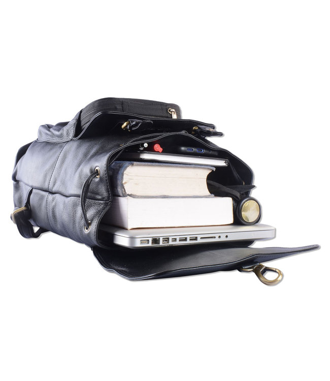 WILD WOODS Leren Unisex Rugzak met Voorvak - Dames en Heren - Wandel Rugtas - Nappa Leer - Zwart