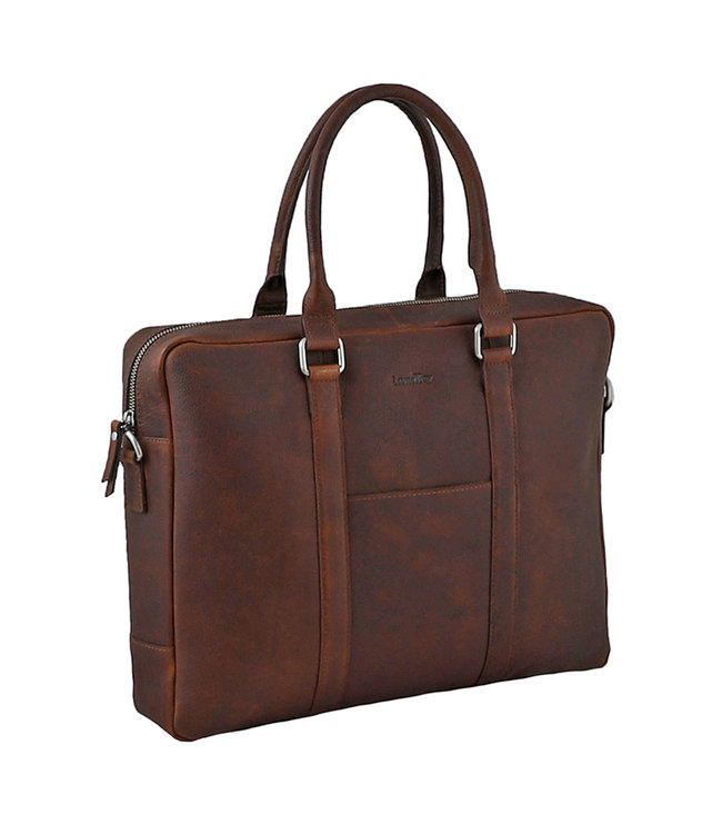 Landley Leren Unisex 15 inch Laptoptas - 15,6 inch - Dames en Heren - Leer - Cognac Bruin