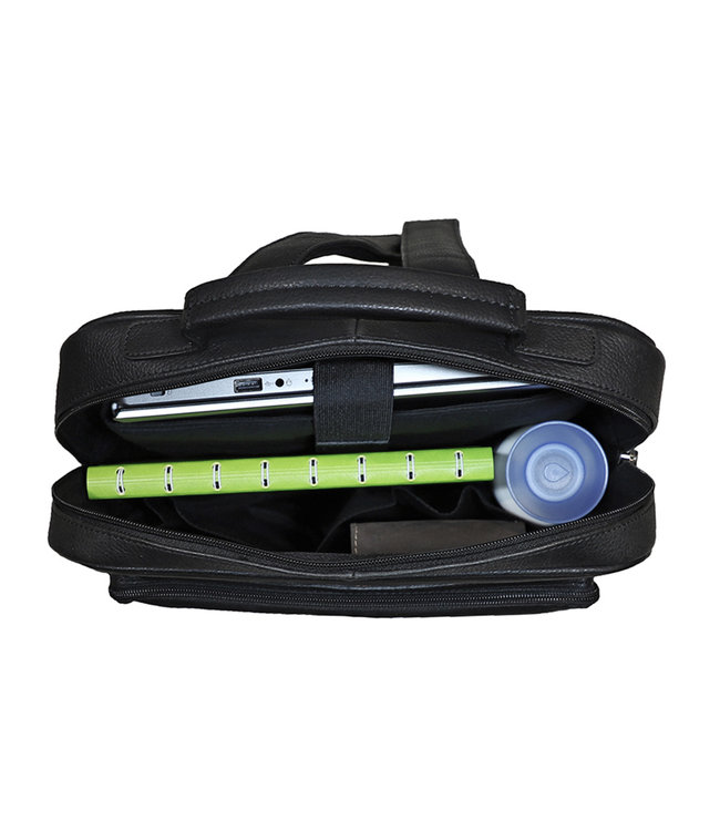 Landley Leren 13 inch Laptop Rugtas - Unisex Rugzak - 13.3" - Dames en Heren - Leer - Zwart