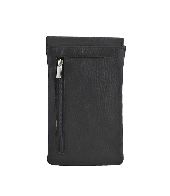 Landley Leren Dames Telefoontasje - Klein Schoudertasje - Phone Wallet - Antique Vintage Leer - Zwart