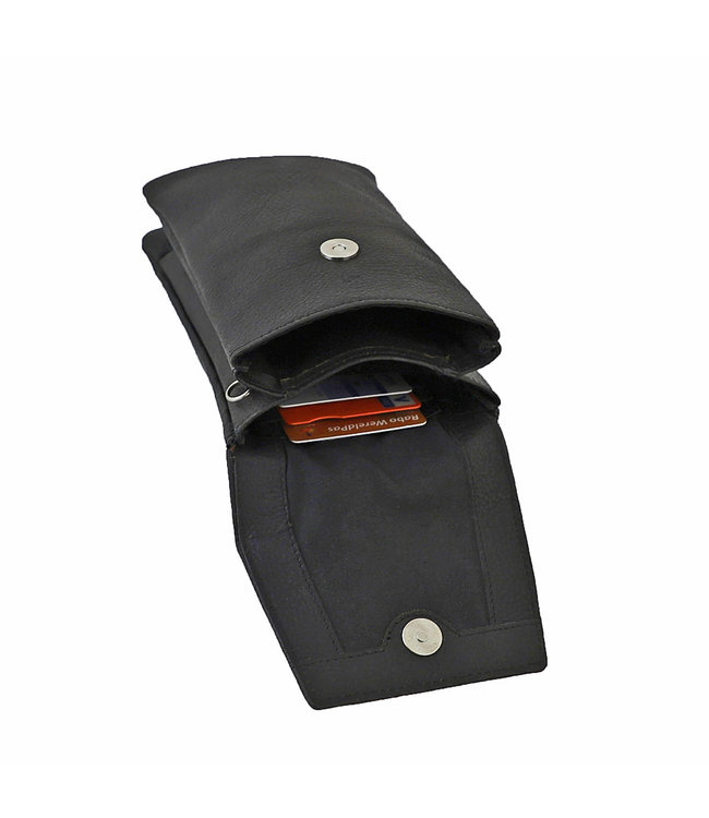 Landley Leren Dames Telefoontasje - Klein Schoudertasje - Phone Wallet - Antique Vintage Leer - Zwart