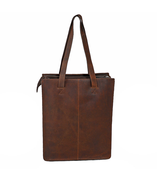 Landley Leren Dames Shopper 13 inch Laptoptas - Handtas / Schoudertas - 13.3 inch - Leer - Cognac Bruin