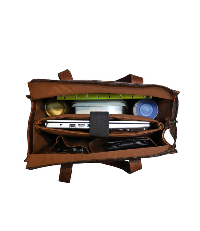 Landley Leren Dames Shopper 13 inch Laptoptas - Handtas / Schoudertas - 13.3 inch - Leer - Cognac Bruin