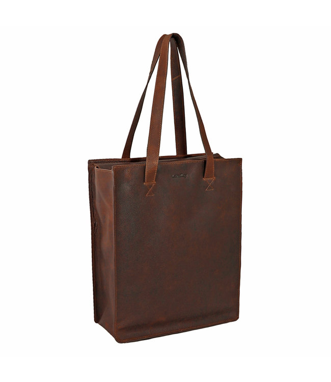 Landley Leren Dames Shopper 13 inch Laptoptas - Handtas / Schoudertas - 13.3 inch - Leer - Cognac Bruin