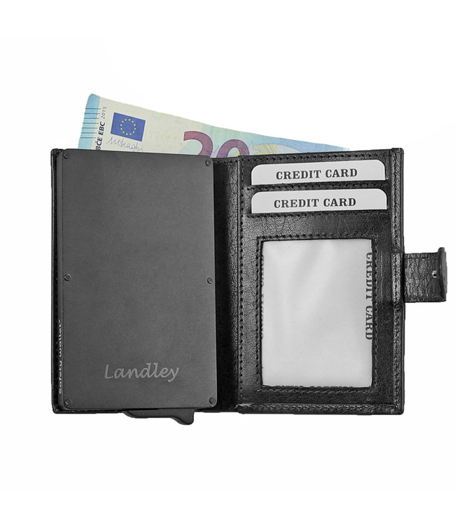 Landley Portemonnee Creditcardhouder - Compacte Kaarthouder met Muntgeldvak - Dames en Heren - RFID Anti Skim - Leer - Zwart