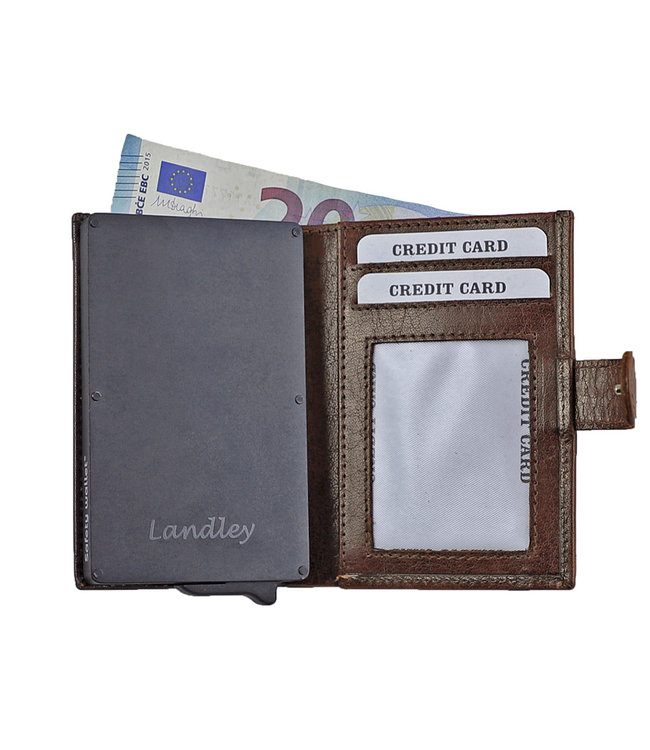 Landley Portemonnee Creditcardhouder - Compacte Kaarthouder met Muntgeldvak - Dames en Heren - RFID Anti Skim - Leer - Bruin
