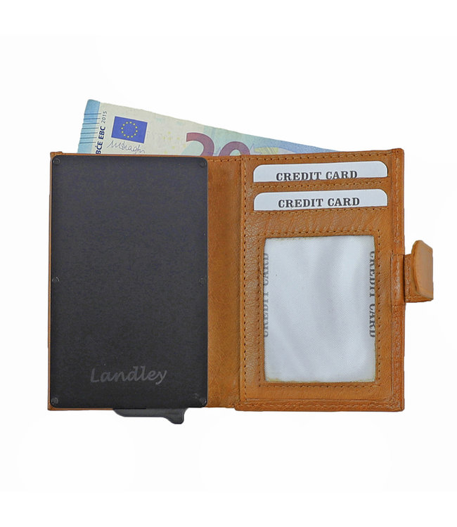 Landley Portemonnee Creditcardhouder - Compacte Kaarthouder met Muntgeldvak - Dames en Heren - RFID Anti Skim - Leer - Cognac