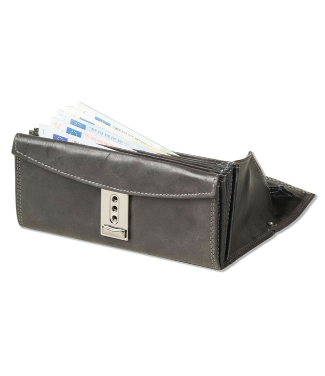 Woodland Leren Professionele Kelnerbeurs Horeca Portemonnee met Ladderslot - Voorvak voor 3 pasjes - Leer - Antraciet Grijs