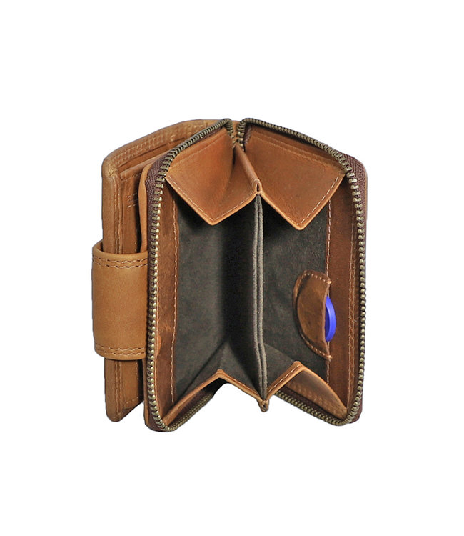 HillBurry Compacte Dames Portemonnee met Clip en Rits - Leren Portefeuille - Klein Model - RFID - Leer - Bruin