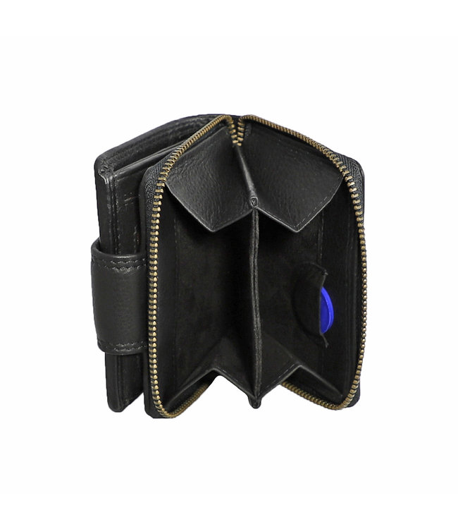 HillBurry Compacte Dames Portemonnee met Clip en Rits - Leren Portefeuille - Klein Model - RFID - Leer - Zwart