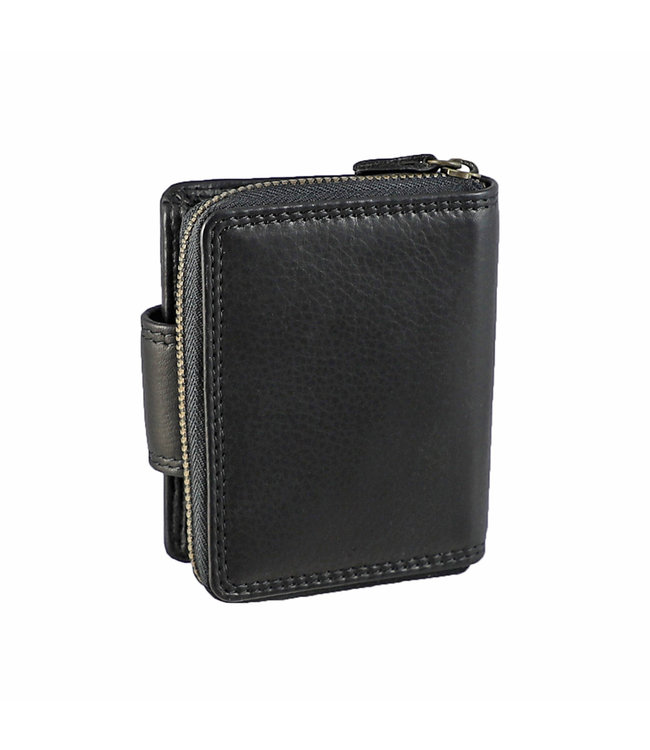HillBurry Compacte Dames Portemonnee met Clip en Rits - Leren Portefeuille - Klein Model - RFID - Leer - Zwart