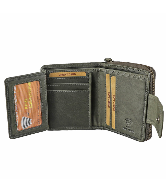 HillBurry Compacte Dames Portemonnee met Clip en Rits - Leren Portefeuille - Klein Model - RFID - Leer - Grijs