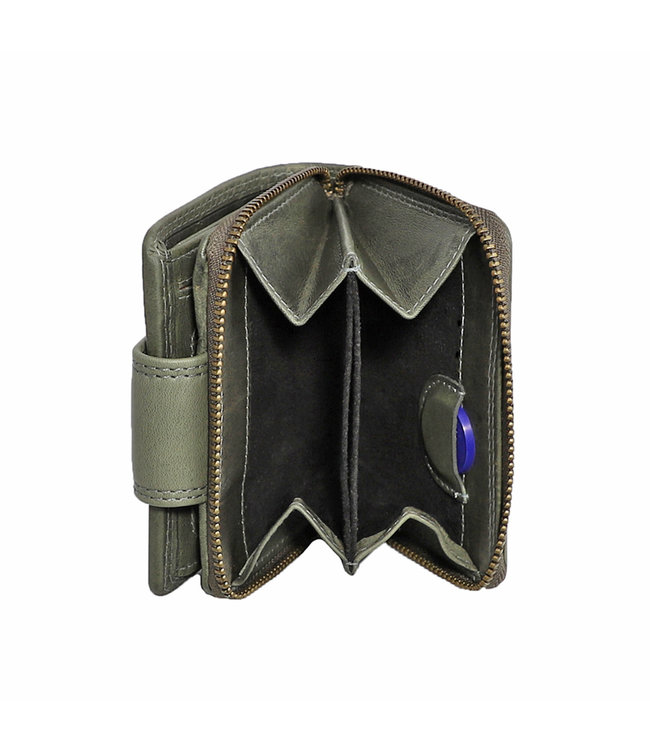 HillBurry Compacte Dames Portemonnee met Clip en Rits - Leren Portefeuille - Klein Model - RFID - Leer - Grijs