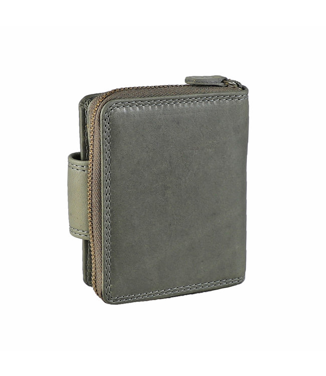 HillBurry Compacte Dames Portemonnee met Clip en Rits - Leren Portefeuille - Klein Model - RFID - Leer - Grijs