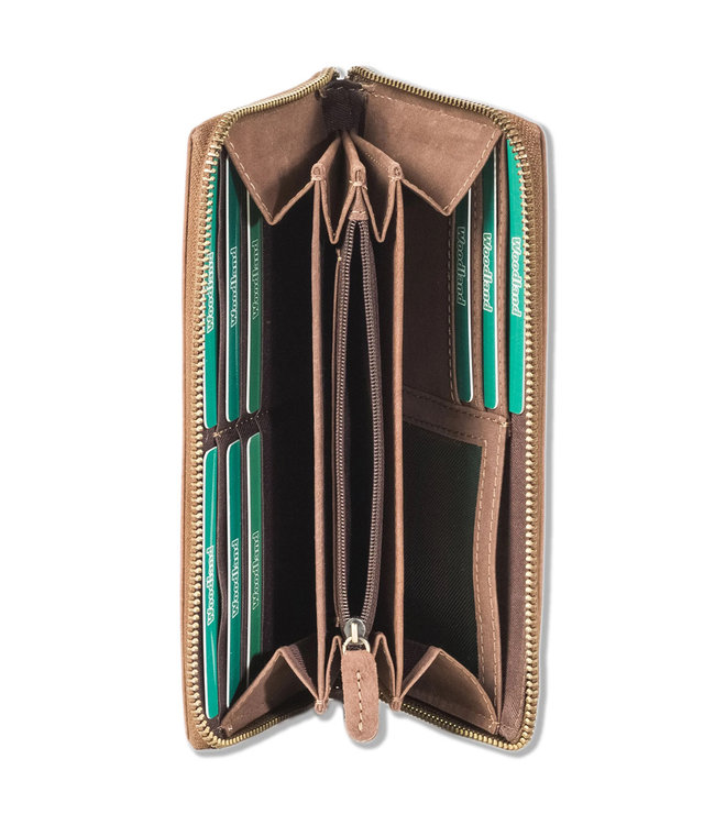 Woodland Leren Dames Portemonnee met Rits - Zip Around - Rits Rondom - RFID bescherming - Bruin