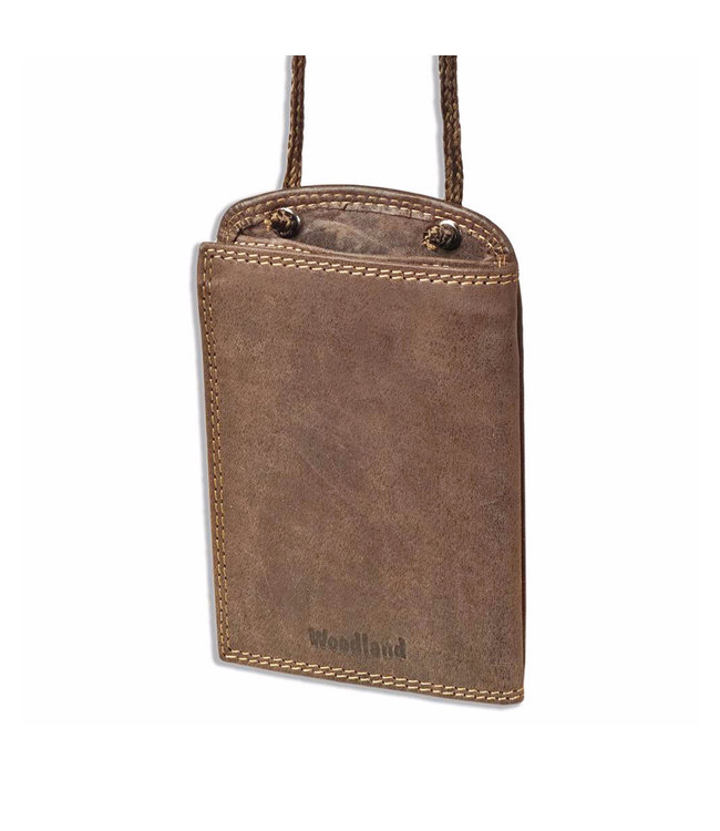 Woodland Portemonnee met Koord van Leer - Donkerbruin - Nekportemonnee voor Kinderen en Volwassenen