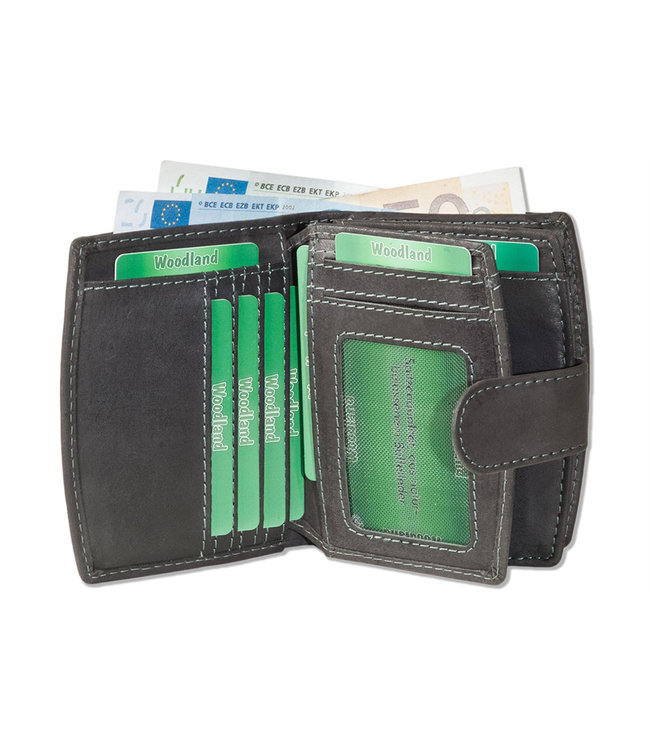 Woodland Leren Dames Portemonnee met Rits 'Brilliant' - RFID Anti-skim Beveiliging - Leer - Grijs Antraciet