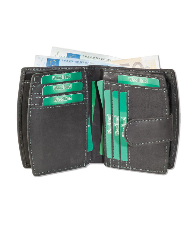 Woodland Leren Dames Portemonnee met Rits 'Brilliant' - RFID Anti-skim Beveiliging - Leer - Grijs Antraciet