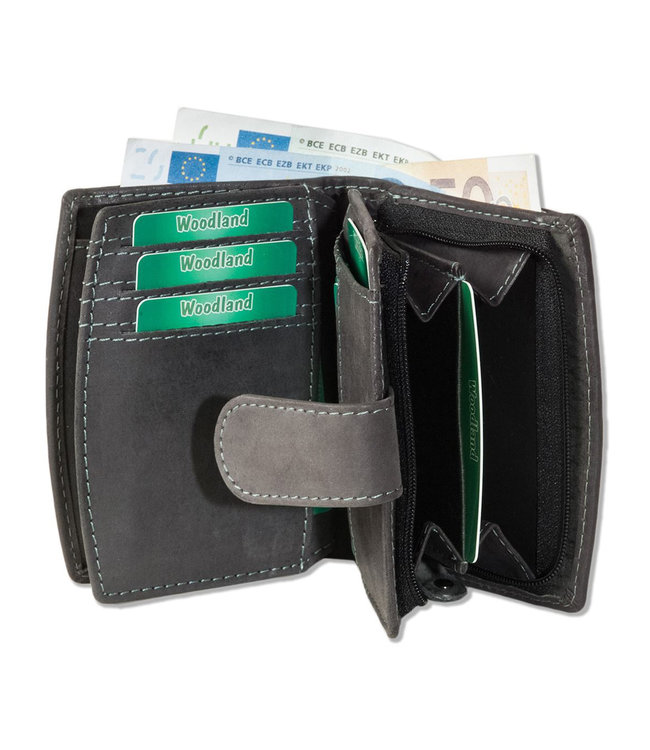 Woodland Leren Dames Portemonnee met Rits 'Brilliant' - RFID Anti-skim Beveiliging - Leer - Grijs Antraciet