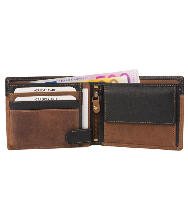 Landley Leren Billfold Mannen Portemonnee - Hunter Leer - Heren - Bruin Duo-tone