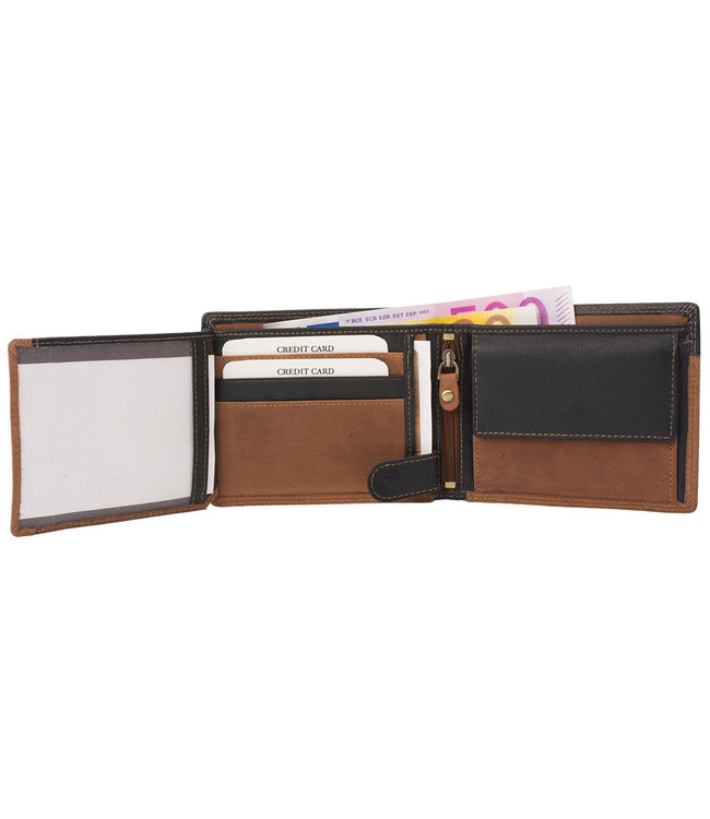 Landley Leren Billfold Mannen Portemonnee - Hunter Leer - Heren - Bruin Duo-tone