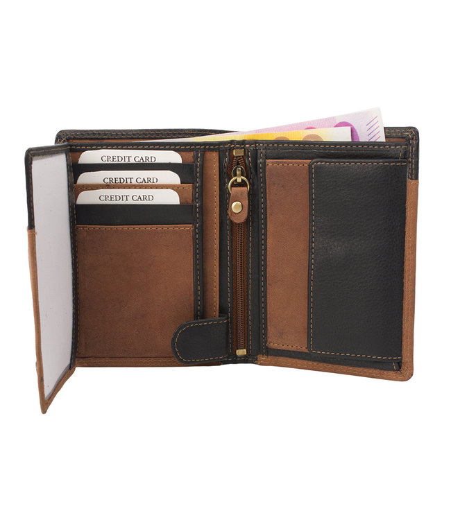 Landley Leren Billfold Unisex Portemonnee Staand - Hunter Leer - Dames en Heren - Bruin Duo-tone