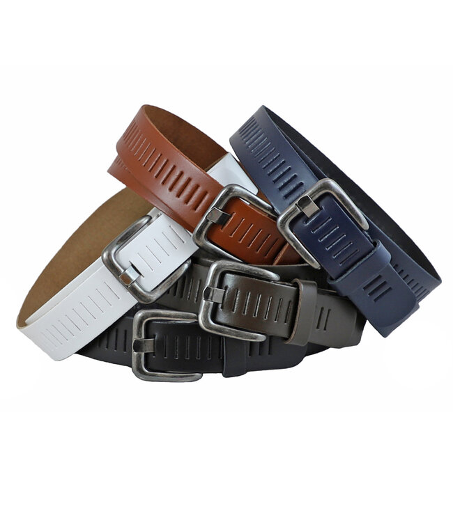 Landley Leren Geperforeerde Sleufjes Riem - Dames en Heren - Breedte 4 cm - Unisex Ceintuur - Echt Leer - Wit