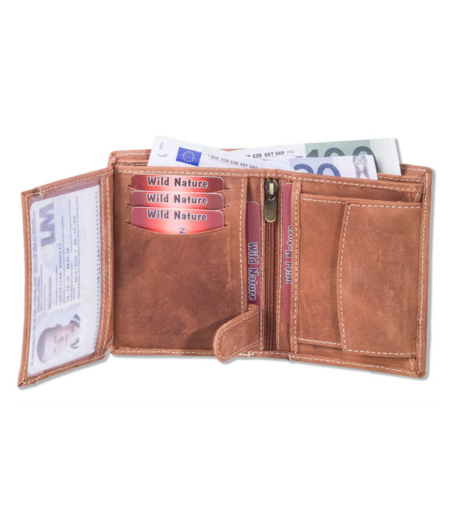 Wild Nature Hoge Billfold Portemonnee RFID Leer Cognac