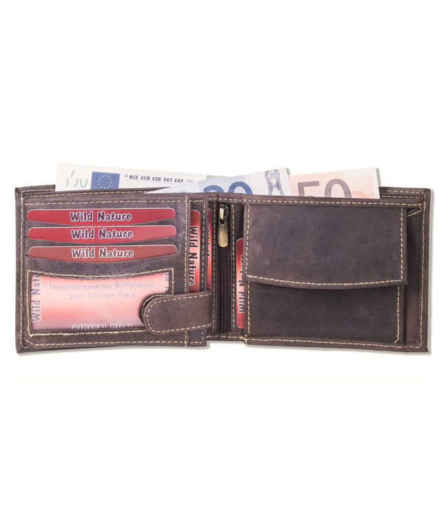 Wild Nature Leren Billfold Portemonnee - Heren - Leer - Bruin