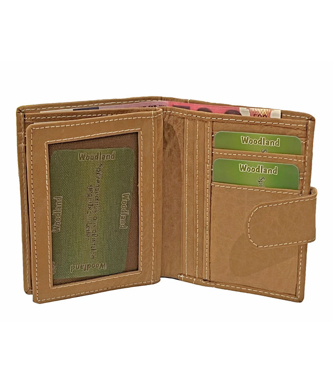 Woodland Leren Billfold Portemonnee voor Dames en Heren - Staand model - met Sluitclip - Cognac