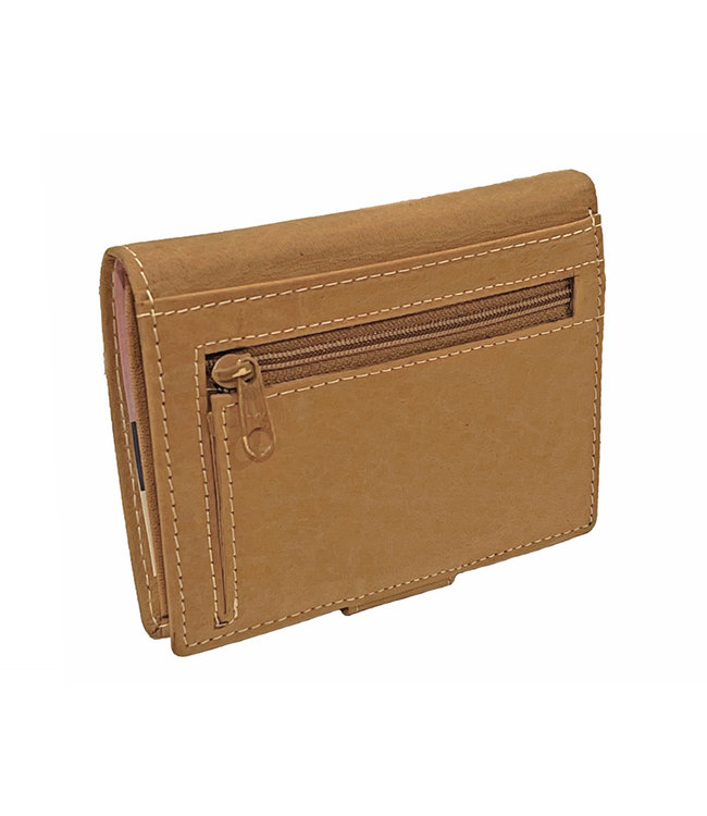 Woodland Leren Billfold Portemonnee voor Dames en Heren - Staand model - met Sluitclip - Cognac