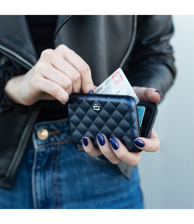 Ögon Designs Quilted Button Dames Creditcardhouder - RFID - 10 pasjes - Navy Blauw