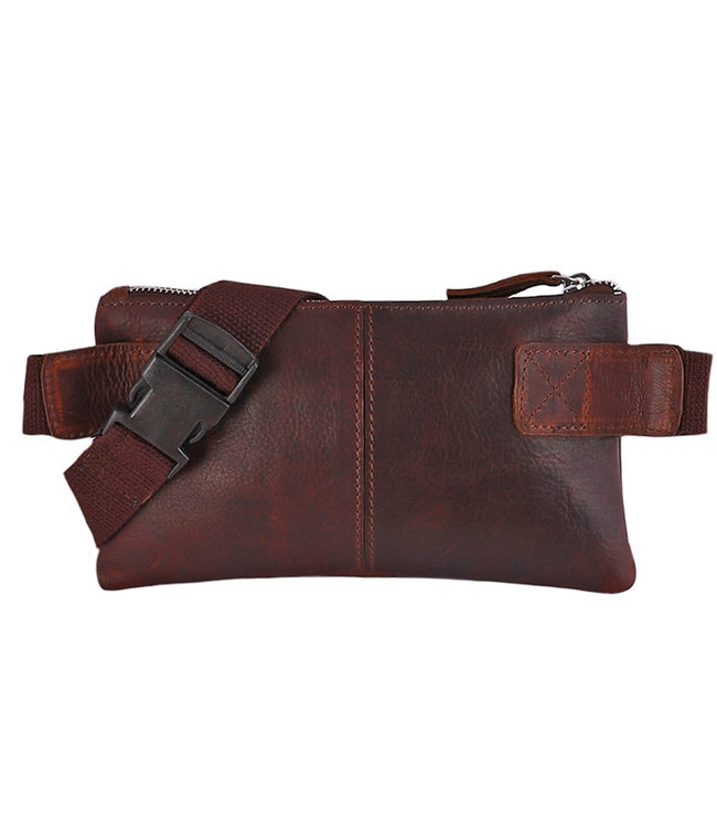 Landley Leren Heuptas met 3 ritsen - Dames en Heren - Moderne Buideltas - Fanny Pack - Antique Vintage Pull-up Leer - Donker Cognac / Bruin