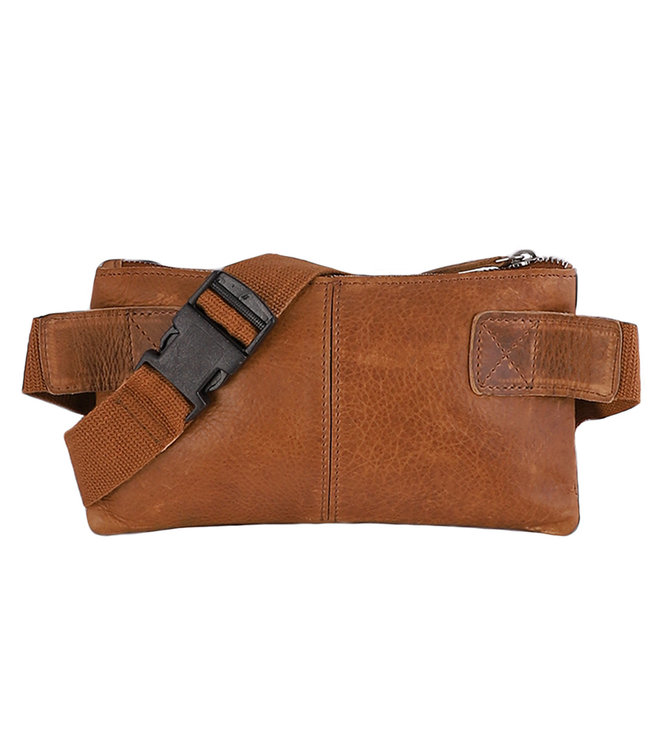 Landley Leren Heuptas met 3 ritsen - Dames en Heren - Moderne Buideltas - Fanny Pack - Antique Vintage Pull-up Leer - Cognac