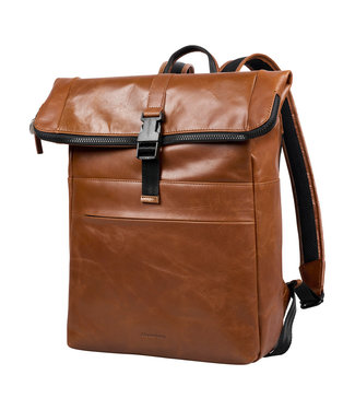 Bloomsbury Leren Rolltop 14 inch Laptop Rugtas - Unisex Rugzak - Dames en Heren - Echt Leer - Cognac