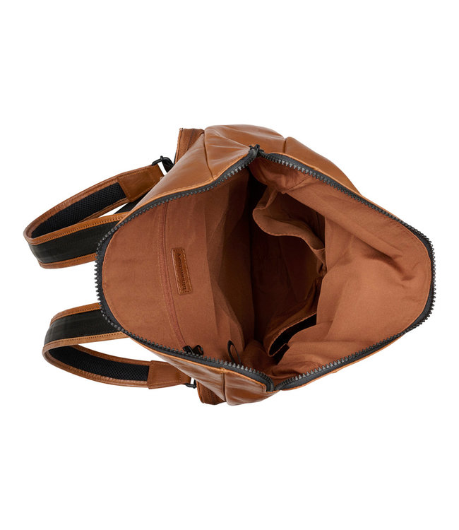 Bloomsbury Leren Rolltop 14 inch Laptop Rugtas - Unisex Rugzak - Dames en Heren - Echt Leer - Cognac